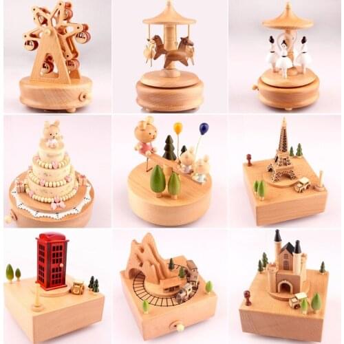 [HHT] Creative Music Box Wooden Solid Wood Merry-go-round Crafts Valentines Day Gift Birthday Gifts Home Decor Ferris Wheel