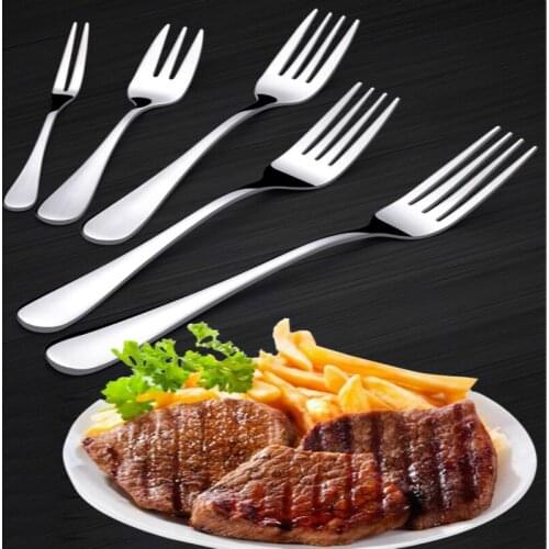 Kitchen tools Stainless Steel Long Handle Adult Children Salad Fruit Cake Cocktail Forks Dinner Dessert Fork Tableware 5pcs/lot
