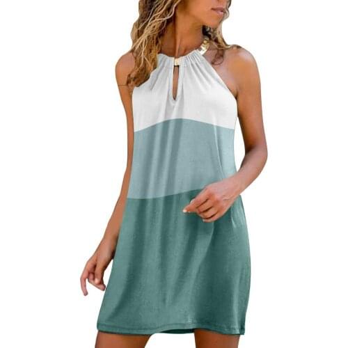 Summer dress Casual Cotton Spandex Color Block Halter Summer Off Shoulder Hollow Out Sundress Mini Dress Sexy Dress Plus Size