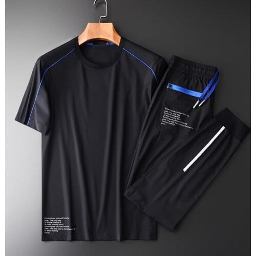 Summer Mens (T-shirt+Pants) Luxury Round Collar Printed Short Sleeves Sport Men Plus Size 4xl Slim Fit Man Sets
