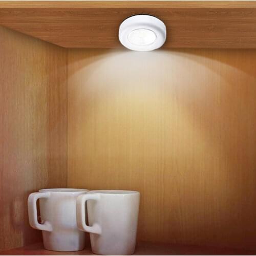 COB Round LED Under Cabinet Light Wall Lamp Cupboard Wardrobe Closet Kitchen Light Sticky DIY Night Light Push Press Switch