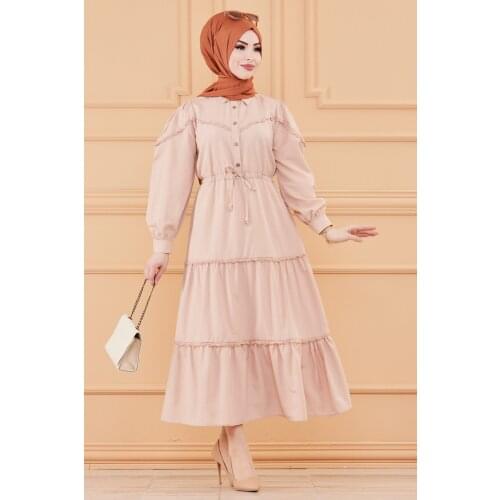 TUGBA Muslim Dress Long sleeve Lace Detail muslim dress code 2021 turkish gown hijab summer abaya femme abayas for women