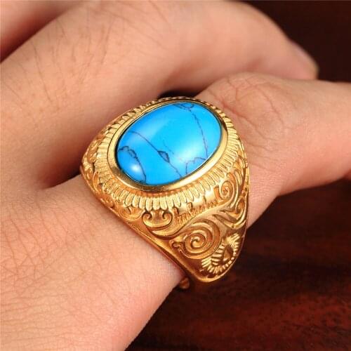 Stainless steel mens ring vintage silver blue stone titanium steel ring