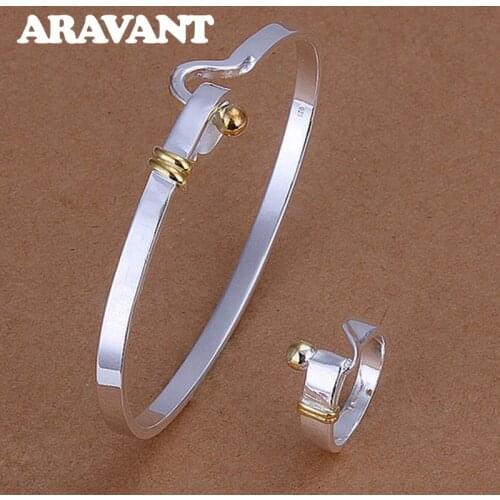 2020 New Wedding Bridal Jewelry Set 925 Silver Jewelry Simple Bangles Rings Set For Women Fashion Jewelry