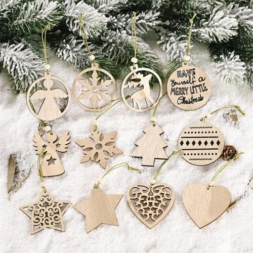 New Year Gift 12pcs Merry Christmas Santa Snowman Wooden Pendant Christmas Tree Decoration for Home Xmas Navidad Decor Ornaments