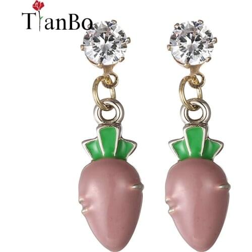 TianBo New Fashion metal Stud Earrings Radish Porcelain Earrings Stainless Steel Needle Earrings For Women Jewelry