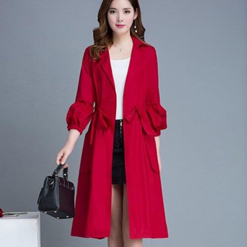 Pure Color Mid-Length Plus Size Windbreaker Women 2021 Spring Autumn Korean Fashion Lapel Temperament Simple Trench Coat Female