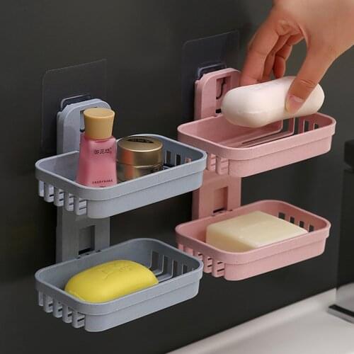New Double Layers Strong Sucker Soapbox Soap Draining Holder Soaps Dish Kitchen Bathroom Storage Box Accessories Tools