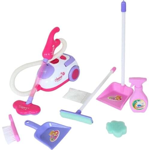 Pretend Play Housekeeping Cleaning Set Includes Electric Vacumn Cleaner Dustpan Duster Mop Sponge & More (Set of 8)