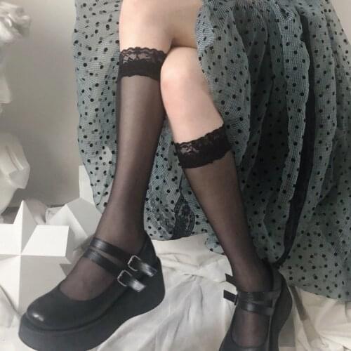 Sexy lace high knee socks long socks women transparent High elastic stockings Kawaii socks