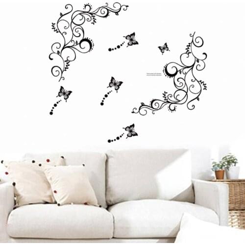 Home & Kitchen Butterfly And Vine Diy Removable Vinyl Decal Art Mural Home Decor Wall Stickers Бабочки Для Декора Наклейки