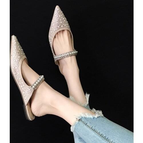 Female Shoes Womens Slippers Outdoor Slides Pointed Toe Mules Sexy Jelly Flip Flops Fashion 2021 Glitter Luxury Flat Cover Rome