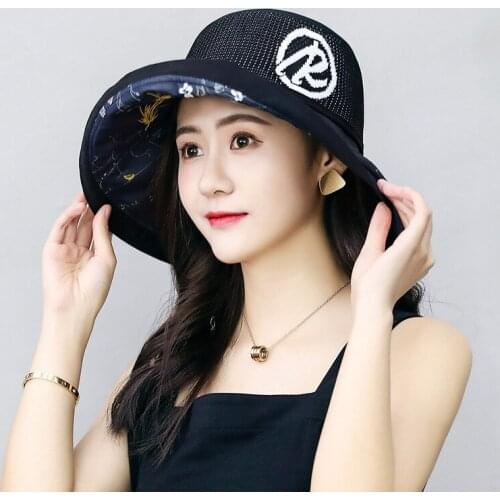 Fisherman hat Korean cloth hat female sunscreen sun hat UV protection foldable big brim hat wild letters pink hat bucket hat