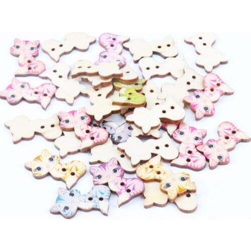 Mix Cat Pattern Wooden Buttons Handmade Accessories Decoration Sewing Scrapbooking Crafts DIY 26x16mm 20pcs