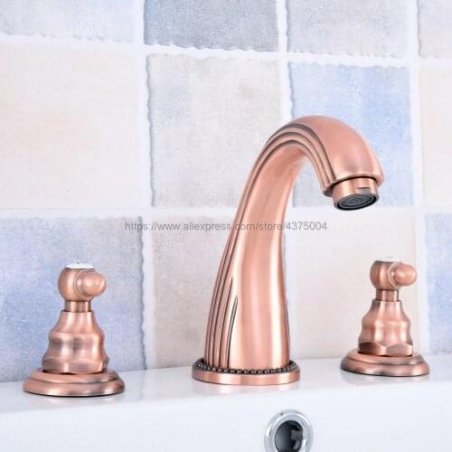 Basin Faucets Antique Red Copper 3 Hole Bathroom Sink Faucet Double Handle Deck Mounted Bathtub Hot Cold Mixer Tap Nsf536