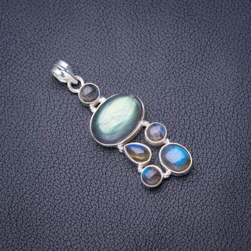 StarGems Natural Blue Fire Labradorite Handmade 925 Sterling Silver Pendant 2.25" E3712