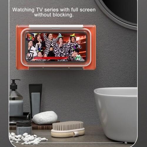 Universal Waterproof Phone Case Water Proof Bag Mobile Phone Pouch Wall Mounted Phone Case Holder Bathroom Toilet Phone Storage