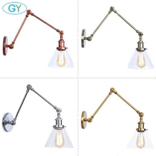 Vintage Industrial Wall Sconce Lighting Fixture Antique Clear Glass Rustic Bronze Chrome Brass Swing Arm Wall Light E27 Lamp