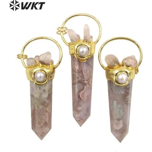 WT-P1676 Wholesale Gorgeous Natural Cherry Agate Stone pendant women fashion spirit quartz point pink Big jewelry pendant