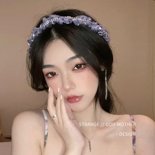 Purple Ribbon Headband for Women French Outdoor Face Headband High Korean INS Tide Diamond Headband for Hair Clamp
