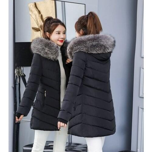 Womens Jackets For Winter Office Ladies Slim Hooded Long Parkas Woman Solid Plus Size With Fur Collar Thick Female Coat Outwear