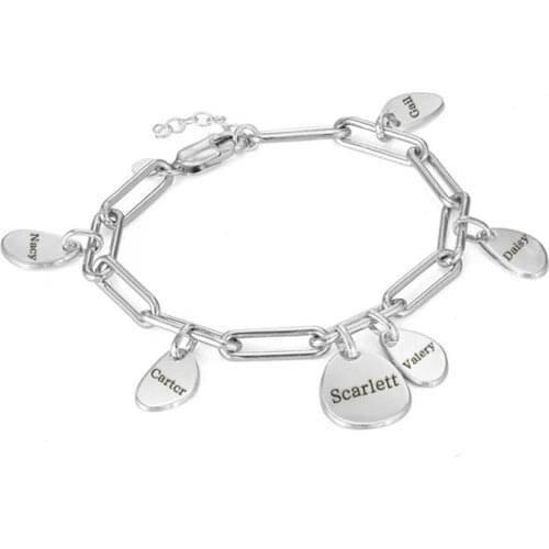 1-6 Names Engraved Customized Bracelet for Women Paperclip Chain Link Water Drop Charm Bracelets & Bangles Personalized Gift