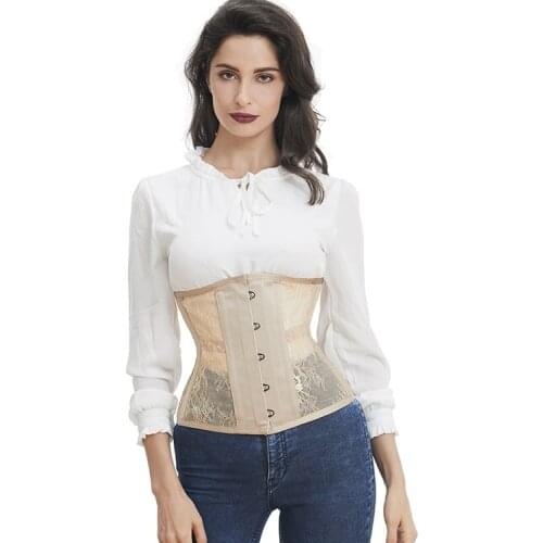 6XL Beige See Through Floral Lace Steel Boned Underbust Corset Plus Size Gothic Clothing Korsett For Women Sexy Lingerie Bustier