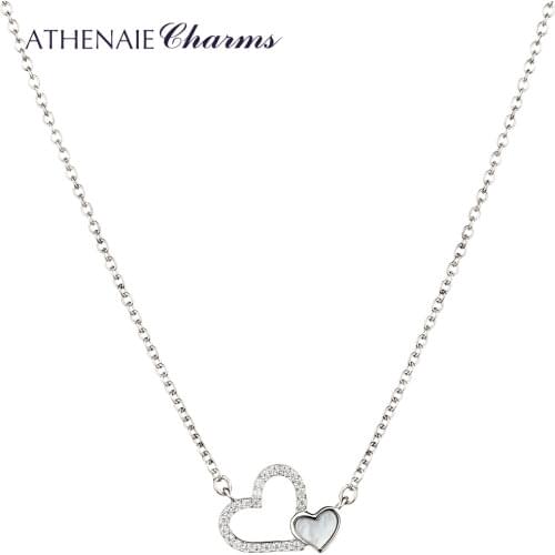 ATHENAIE 925 Sterling Silver Heart Necklaces Mother of Pearl & CZ Interlocking Love Necklace For Women S925 Jewelry