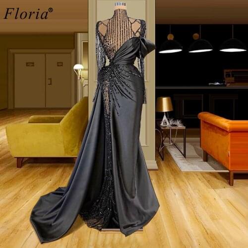 Handmade Sewing Beads Evening Dresses Long Arabic Abiti Da Cerimonia Mermaid Evening Gowns Celebrity Dresses Women Party NIght