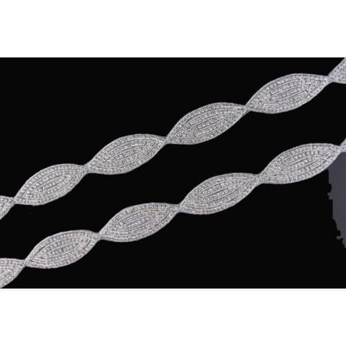 10Yard Chic Oval Diamond Rhinestone Applique Trim Handmade Hot Fix Beaded Crystal Trimming For Girl Wedding/Bridal Headwear