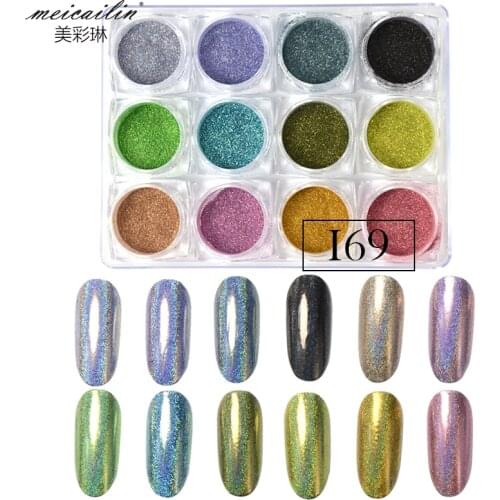 12 colors/lot boutique 0.2mm super fine resistant melted holographic laser nail glitter powder polishing decorations for nails