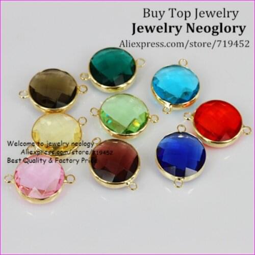 20PCS Mix Color Round Shape Glass Quartz Connectors Gold Edge Faceted Drusy Bezel Quartz Glass Beads Finding 18x20mm