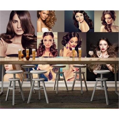 3d personality retro fashion hand-painted barber shop background wallpaper hair salon beauty salon wallpaper mural