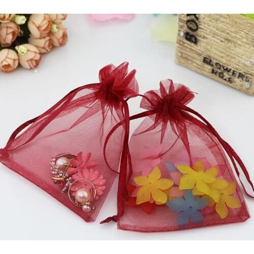 500pcs 15x20cm Dark Red Organza Bag Jewelry Cosmetics Pouches Drawstring Organza Bag For Christmas Gift