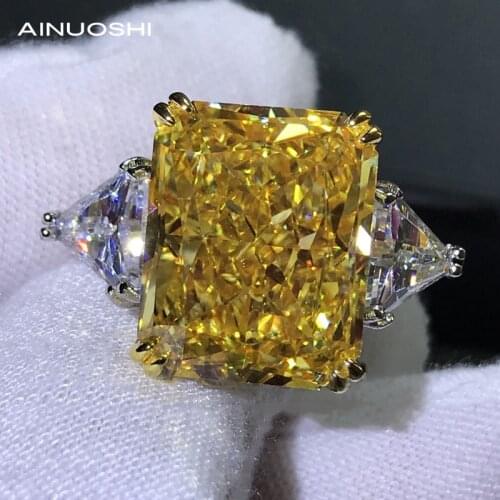 AINUOSHI 925 Sterling Silver 13x16mm Lad Created Diamond 3-stone Engagement Rings For Wedding Bridal Exquisite Jewelry Gift