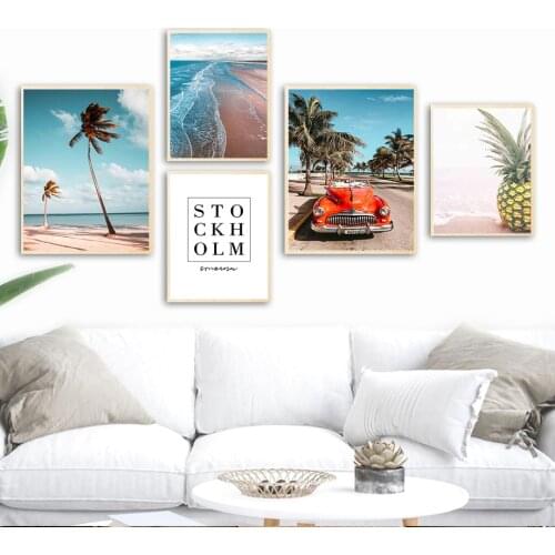 Pineapple Palm Tree Sea Beach Car Quote Wall Art Canvas Painting Nordic Posters And Prints Wall Pictures For Living Room Decor
