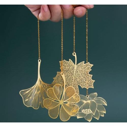 Auviderin 50pcs Gold Brass Leaf Bookmark for Wedding Favors Gift