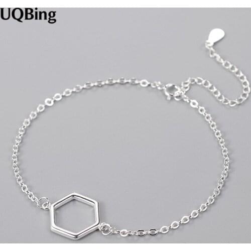 925 Sterling Silver Bracelets Pure Sterling Silver Geometric Hexagonal Hollow Charm Bracelets Jewelry Pulseras Pulseira