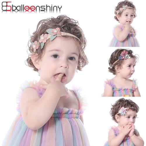 Balleenshiny Nylon Stretch Baby Headband for Girls Childrens Handmade Stitching Pearl Flower Hair Ornament Baby Flower Headband
