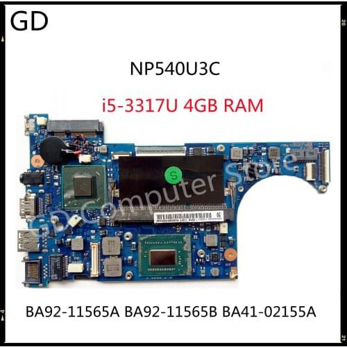 GD Original For Samsung NP540U3C Laptop Motherboard Mainboard i5-3317U 4GB RAM HM76 BA92-11565A BA92-11565B BA41-02155A