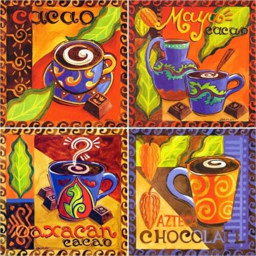 KAMY YI Cartoon Coffee Heavy Color Artistic Style 3D Diy Diamond Painting Photo Embroidery Mosaic Mural European Home Decoration