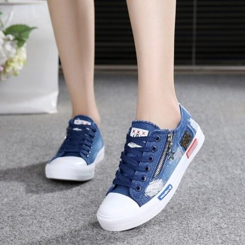 2021 New Fashion Denim Women Sneakers Canvas Casual Shoes Female Canvas Shoes Trainers Lace Up Ladies Flats Tenis Feminino