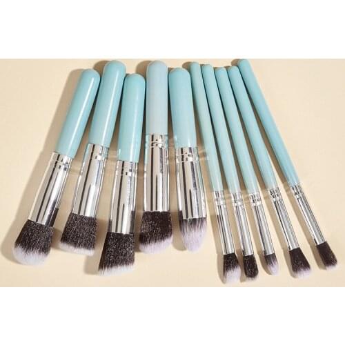 New 10pcs Baby Blue Unicorn Brush Wooden Foundation Blending Power Eyeshadow Contour Face Cosmetic Beauty Make Up Brush