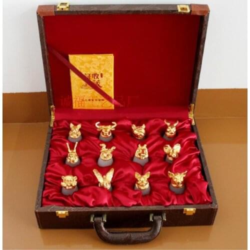 Chinese national treasure - National business gift- 2019HOME office TOP decoration ART -12 Chinese Zodiac gold jade Wine Glass