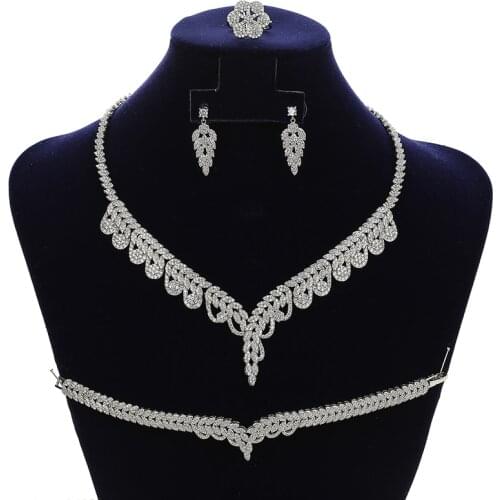 Jewelry Set HADIYANA Leaf Shape Vintage For Women Wedding Party Necklace Earrings Ring And Bracelet Set Zircon CN1711 Bisuteria