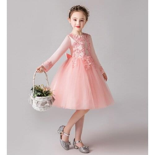 2020 girls Baptismal Dress mesh embroidered autumn princess dress girls long-sleeved wedding dress long dress 4-14 years