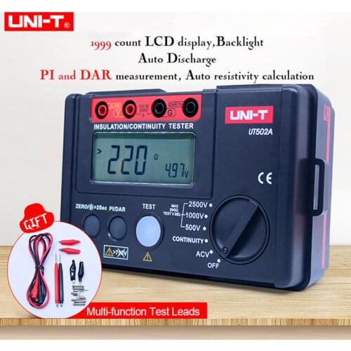 Megger meter UNI-T UT502A Digital Insulation Resistance Tester 500-2500V Megohmmeter 30~600V AC Voltage meter LCD Backlight+gjft