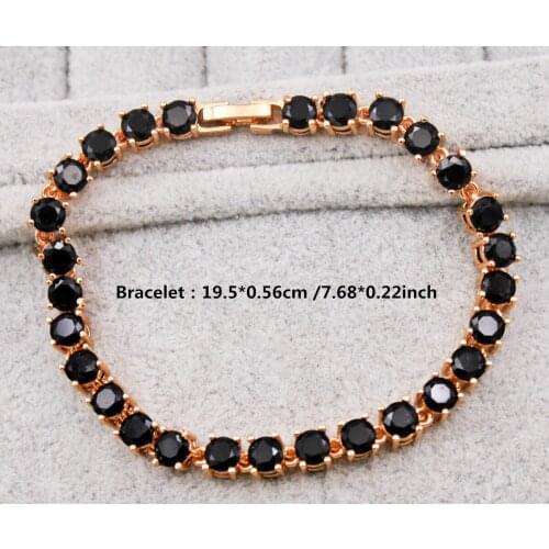 Trendy Round Black Zirconia Link Chain Charm Bracelets On Hand Hidden Safety Clasp For Women Girls Fashion Jewerly Accessorie