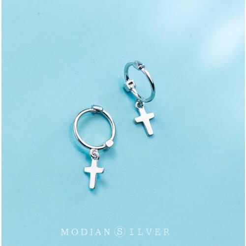 Modian Classic Luxury Cross Silver Hoop Earrings For Women Real 925 Sterling Silver Sparkling Unique Party Jewelry Brincos