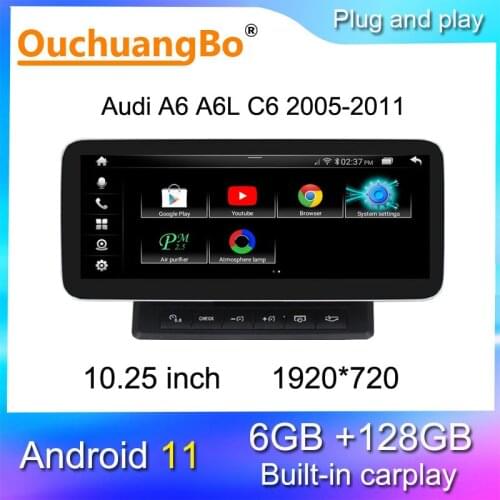 Ouchuangbo Android 10.0 multimedia radio gps for 10.25 inch RHD A6 A6L C6 2005-2011 tape recorder 8 core DSP 128GB